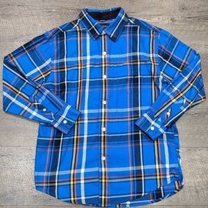 Nautica Boys Blue Plaid Button Down Long Sleeve Shirt Size M